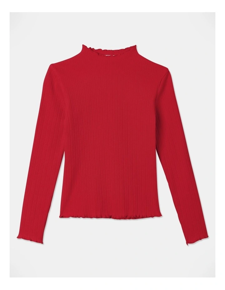 Long Sleeve Funnel Neck Top in Red