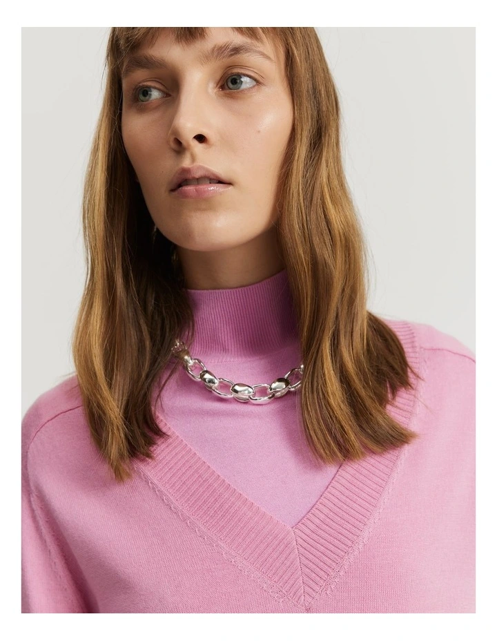 Verified Australian Merino Wool V-neck Knit in Rosetta