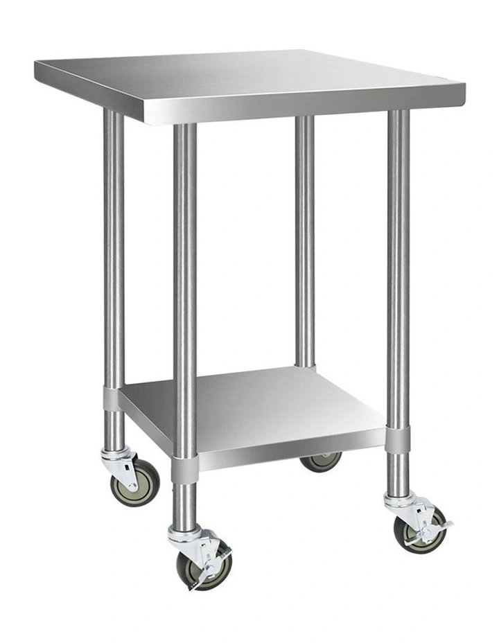 760x760mm Commercial Stainless Steel Kitchen Bench Prep Table w/ wheels