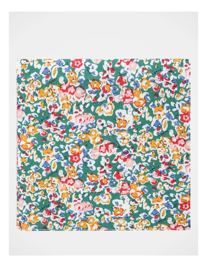 Floral Cotton Pocket Square in Green