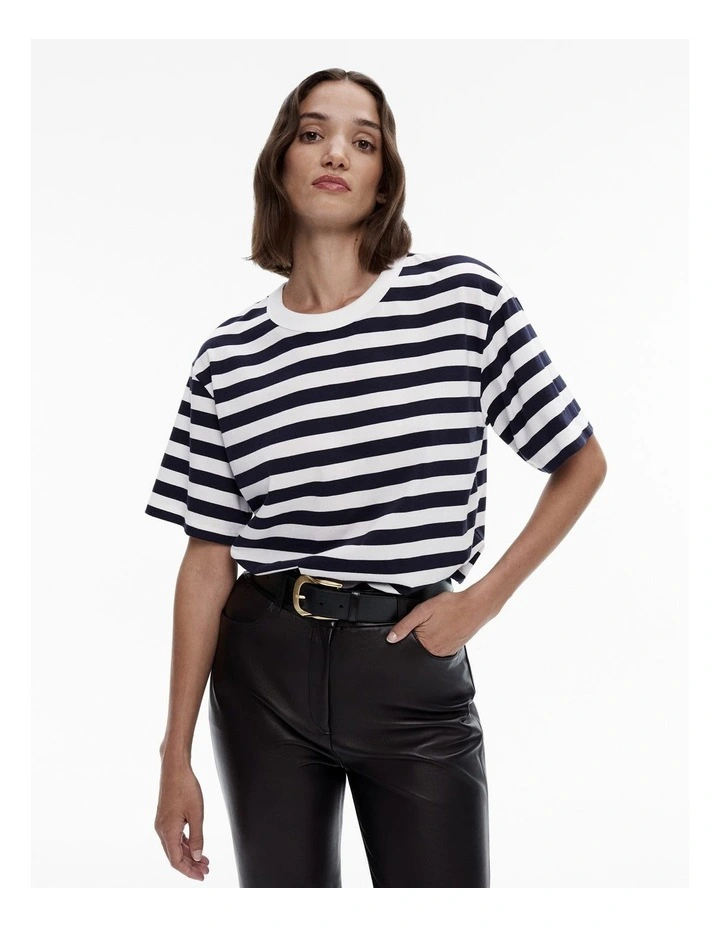 Stripe Cotton Boyfriend Tee in Ink