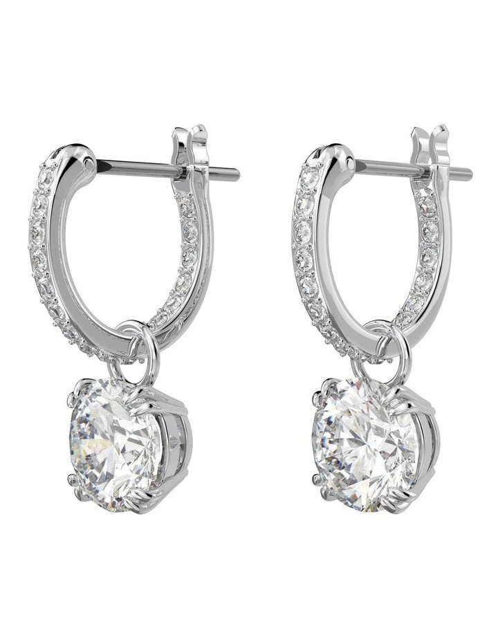 Constella Drop Earrings Round Cut Rhodium Plated in White