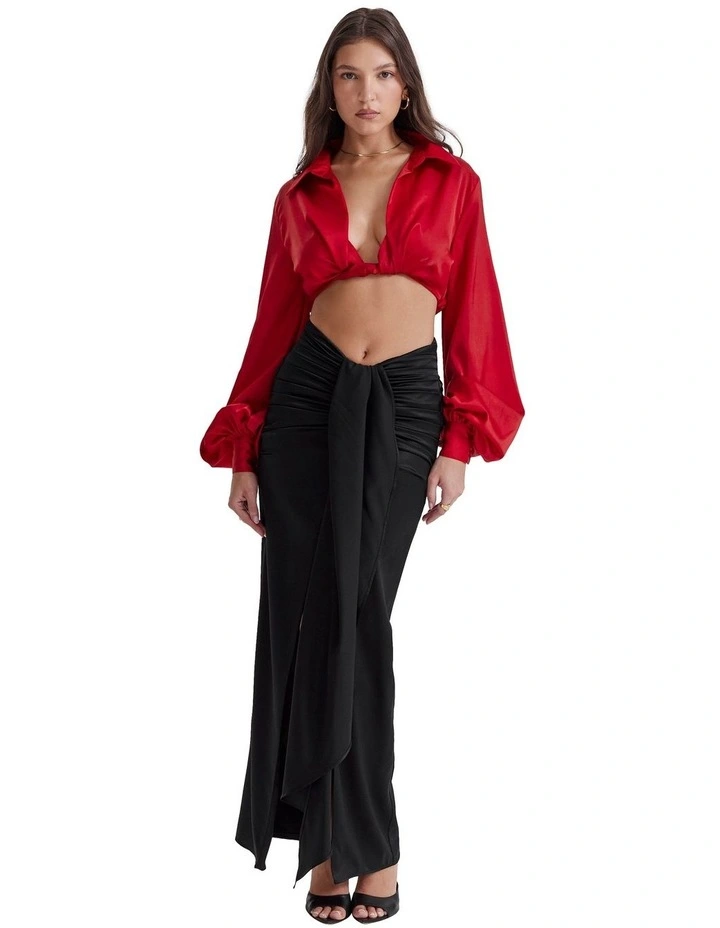 Arla Draped Silk Maxi Skirt in Black