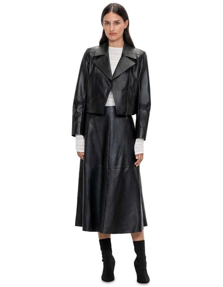 Soft Leather Biker Jacket in Black