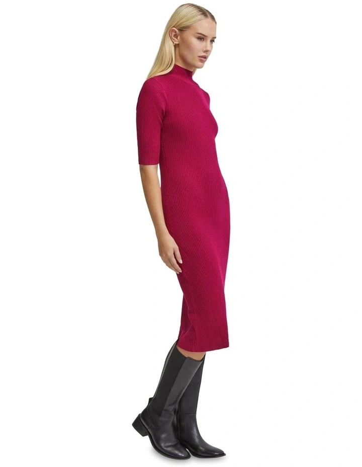 Frankie Rib Knit Dress in Raspberry