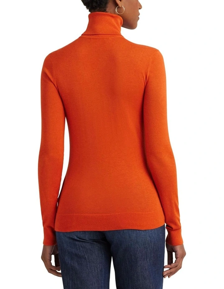 Silk-Blend Turtleneck Sweat Top in Orange