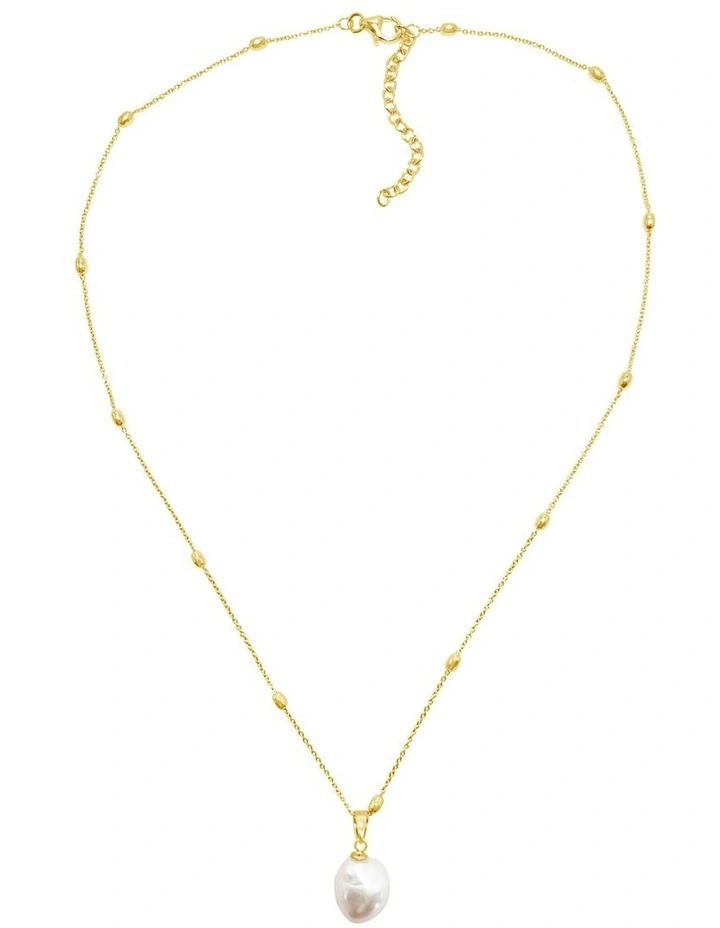 14ct Station Chain & Pearl Pendant in Gold