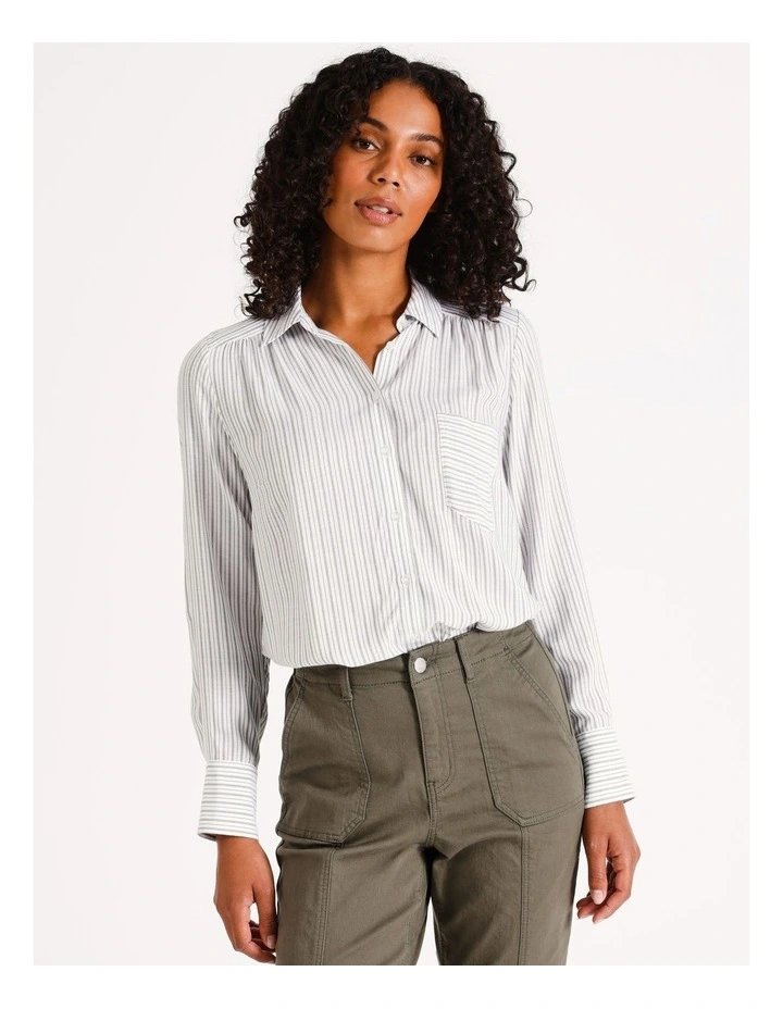 Eco Long Sleeve Stripe Shirt in Khaki