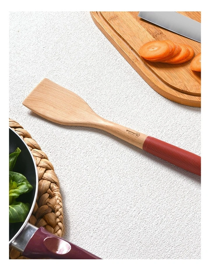 Rustic Beech Wood Turner with Silicone Grip 35.4x6x2.8cm in Red