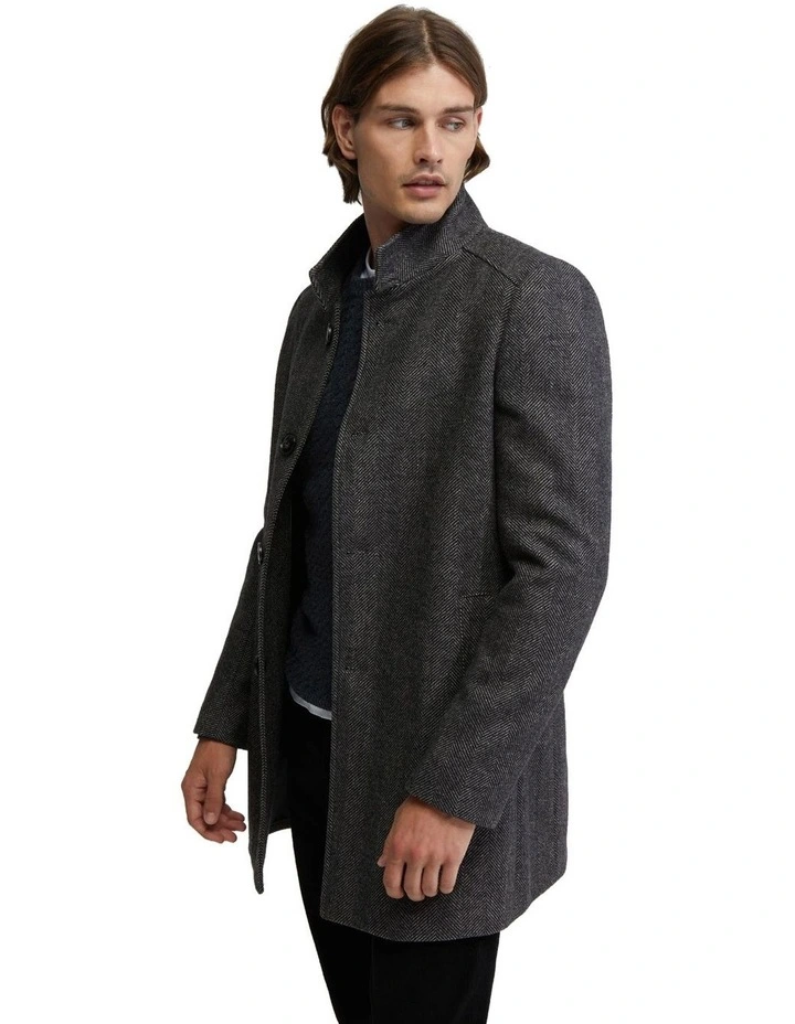 Dunbar Herringbone Wool Rich Coat in Charcoal