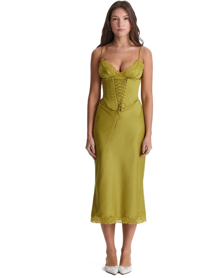 Salma Satin Slip Dress in Green
