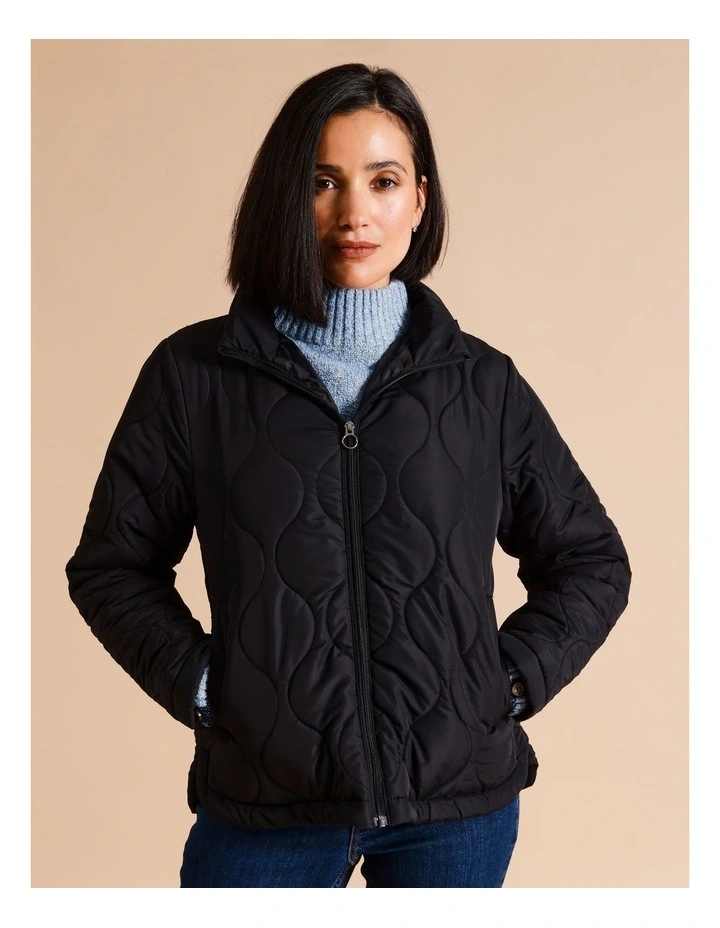 Recycled Polyester Short Quilted Jacket With Packaway Hood In Black
