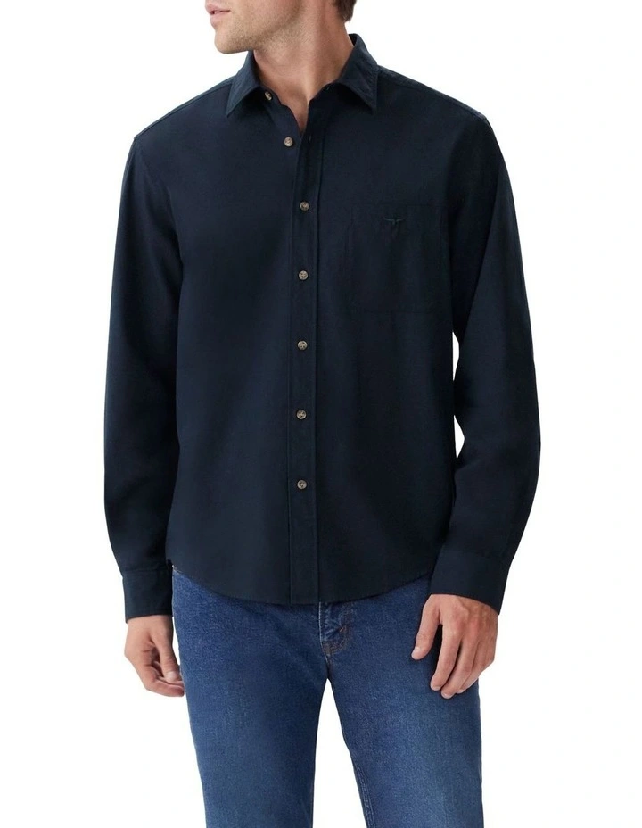 Collins Button Down Long Sleeve Shirt in Navy
