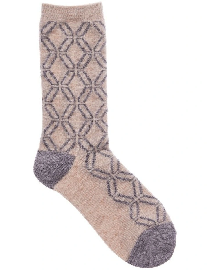 Winter Warm Geo Crew Socks 1 Pair in Stone