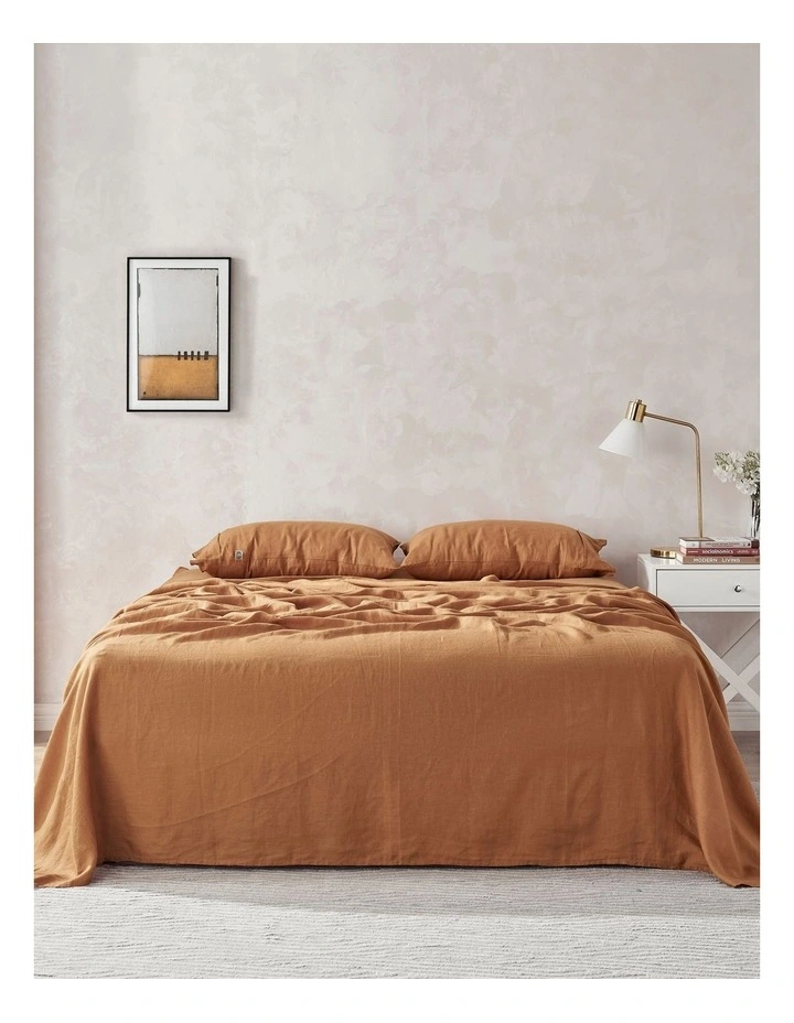 European Flax Linen Sheet Set in Rust
