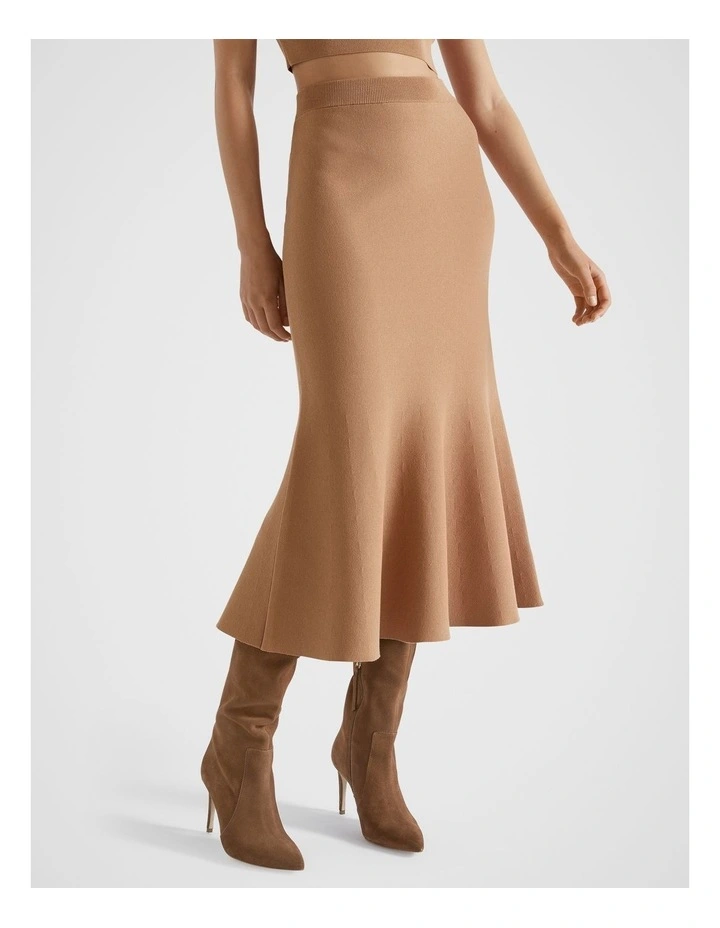 Crepe Knit Flared Skirt in Fudge