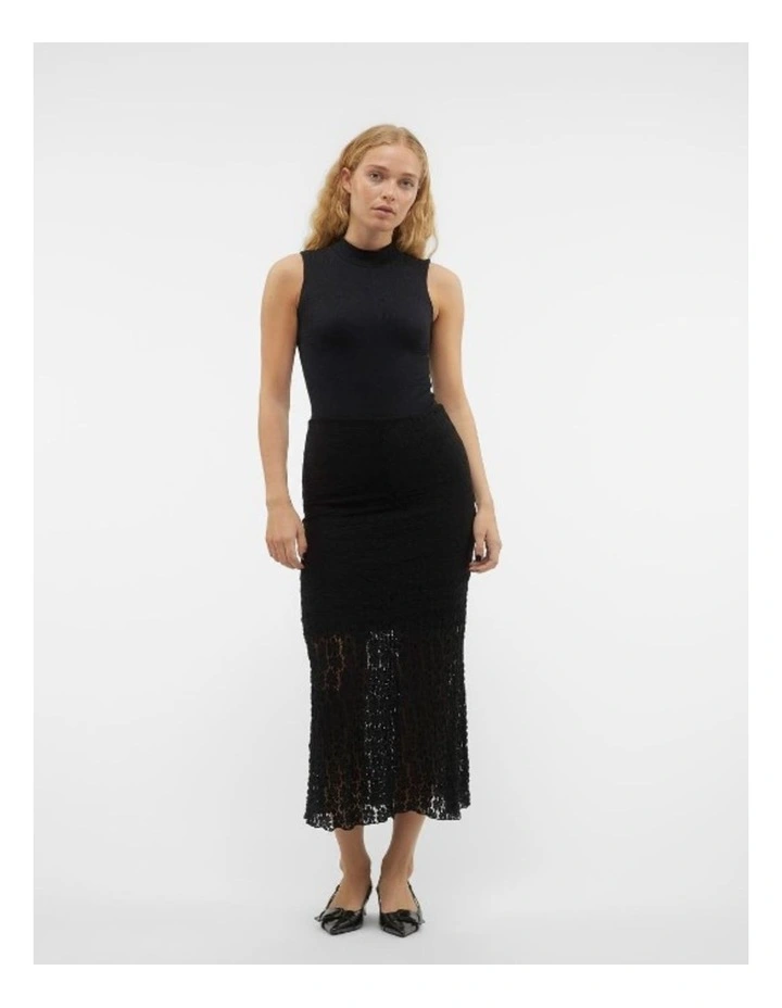 Ivania Midi Lace Skirt in Black