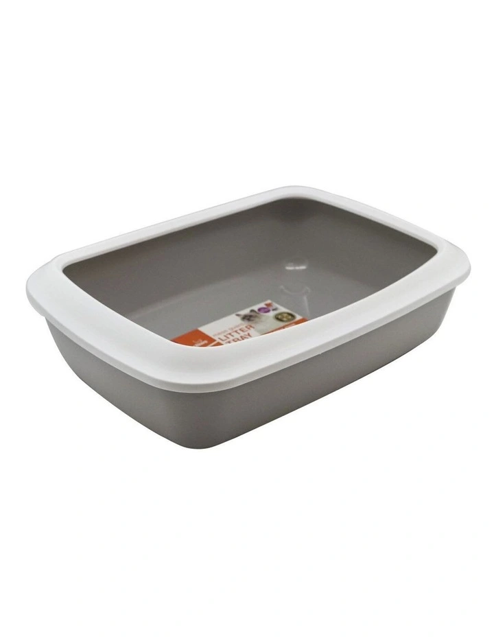 42cm x 13cm Pets/Cat/Kitten Litter Tray w/ Mess Guard White/Grey