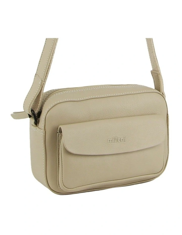 Leather Multi-Zip Cross-Body Bag in Cement