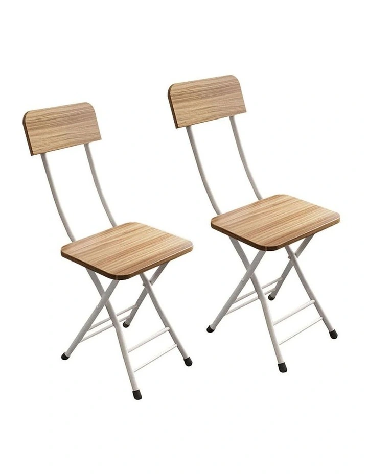Space Saving Lightweight Foldable Chair Set of 2 in Oak Grain