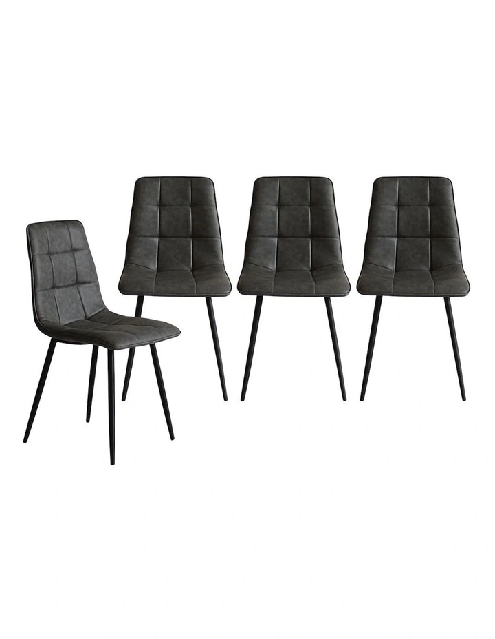 Padded Seat PU Leather Dining Chairs x4 in Grey
