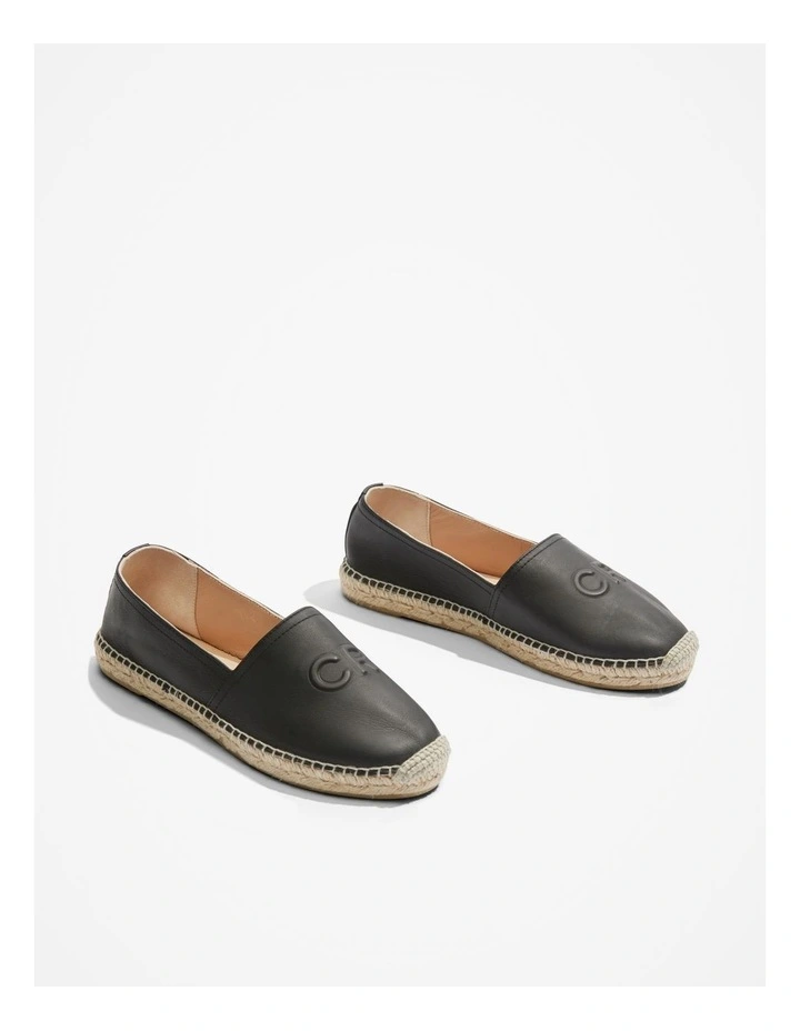Cr Logo Leather Espadrille in Black Leather