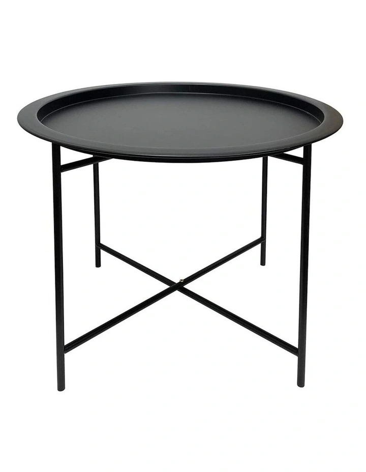Round Lipped Cross Frame Metal Side Table in Black