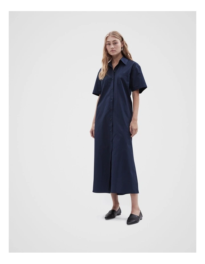 Cotton Shirt Maxi Dress in Navy