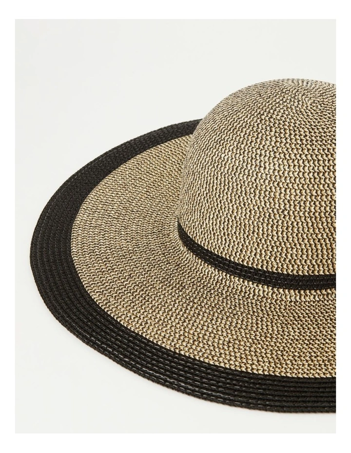 Two Tone Wide Brim Summer Hat in Black
