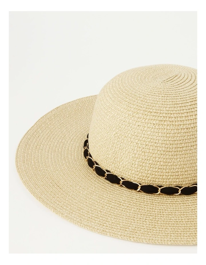 Chain Detail Summer Hat in Natural