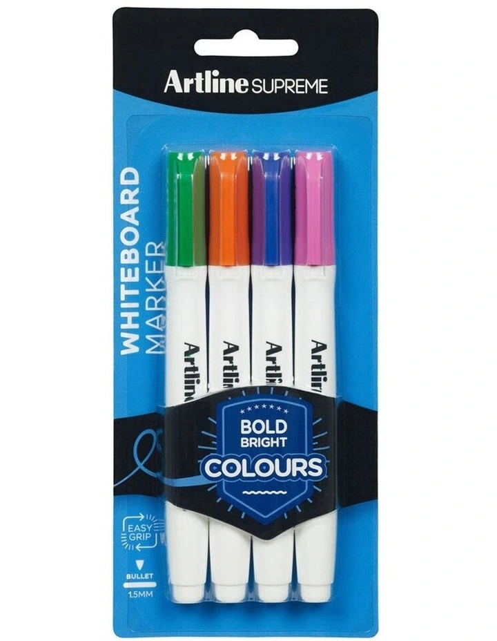 4pc Supreme Whiteboard Markers Water Based Pens Assorted Bright Colours