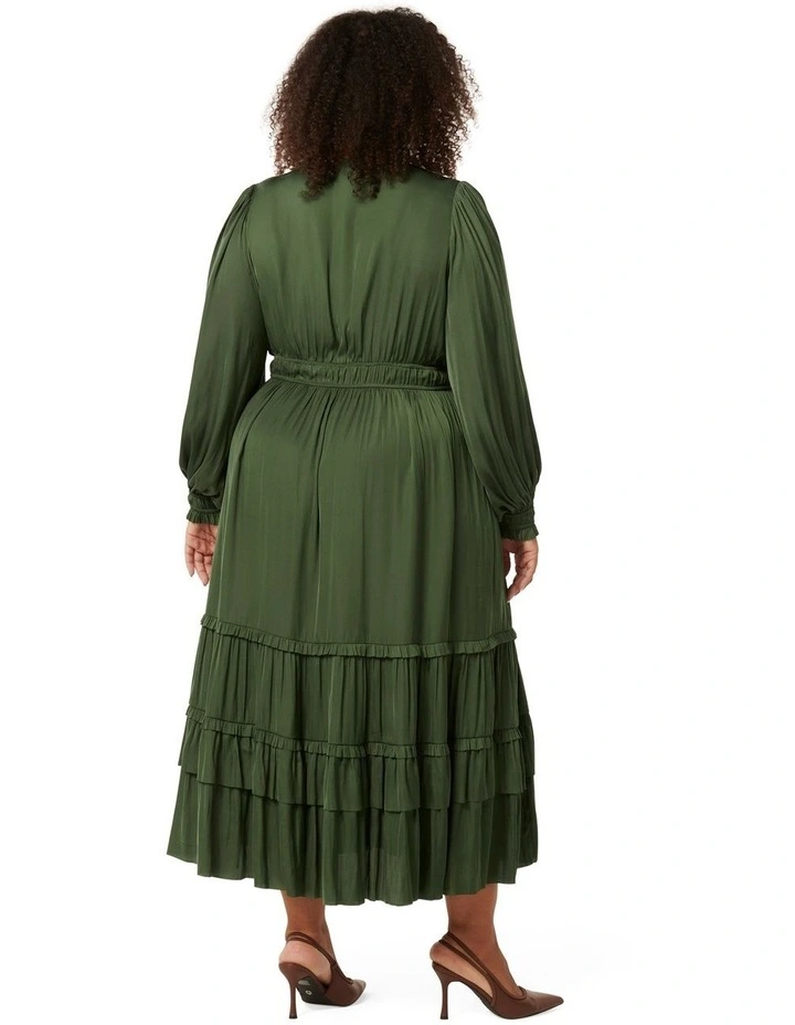 Eleanor Pleated Waist Midi Dress in Green