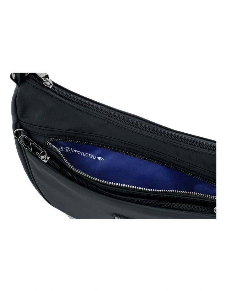 Pierre Cardin Anti-Theft Nylon Crescent Cross-body Bag in Black
