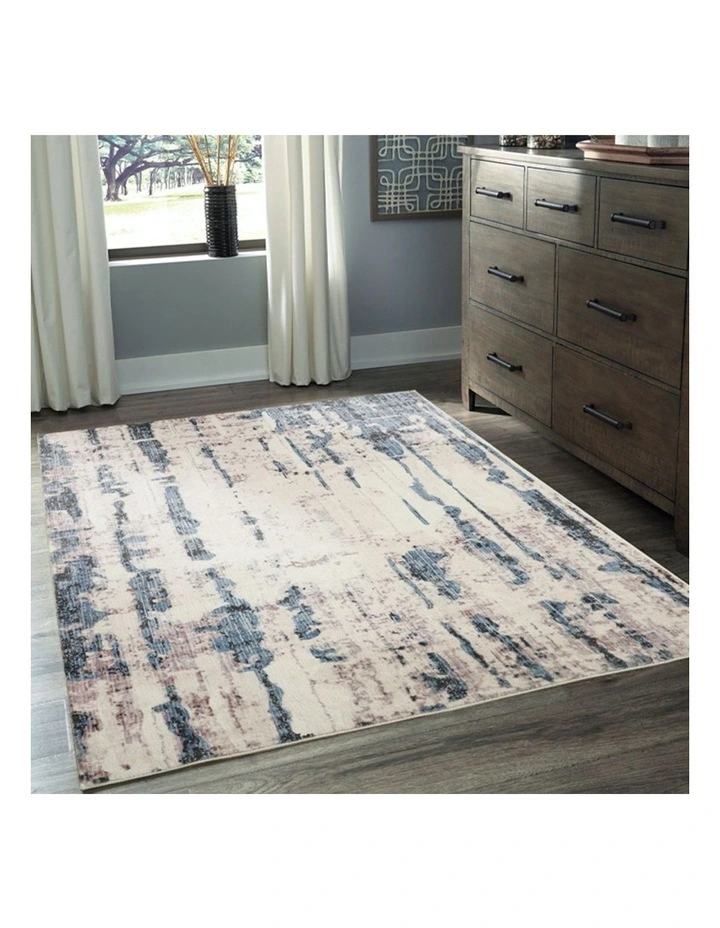 Modern Distressed Machine Washable Rug 90x150cm in Blue