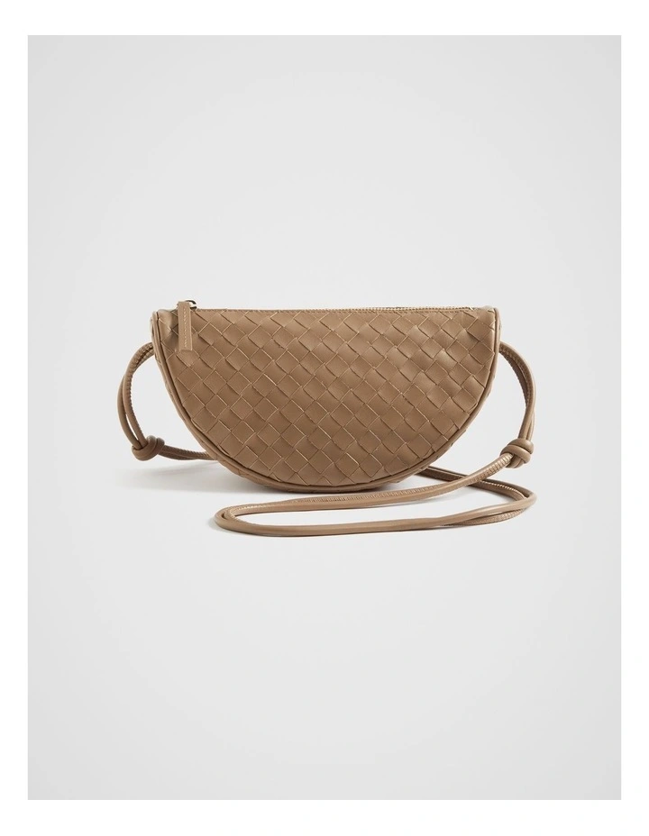 Leather Woven Crossbody Bag in Chocolate