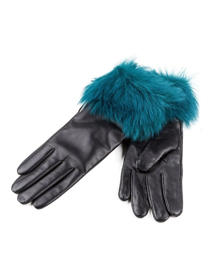 Gianna Touch Screen Fur Gloves in Black/Blue