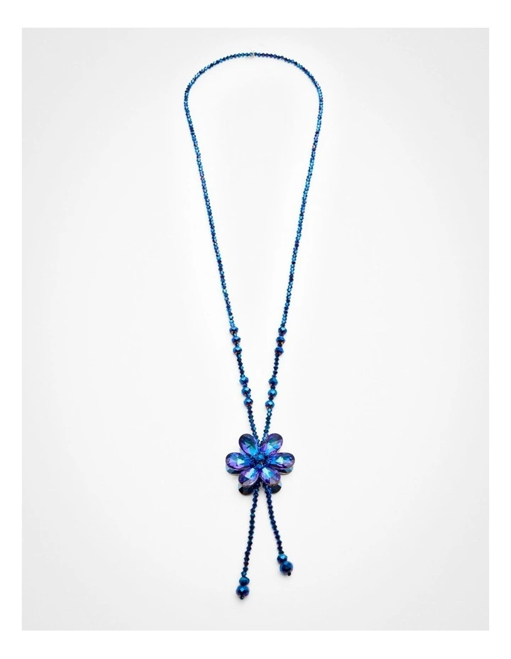 Crystal Flower Necklace in Electric Blue