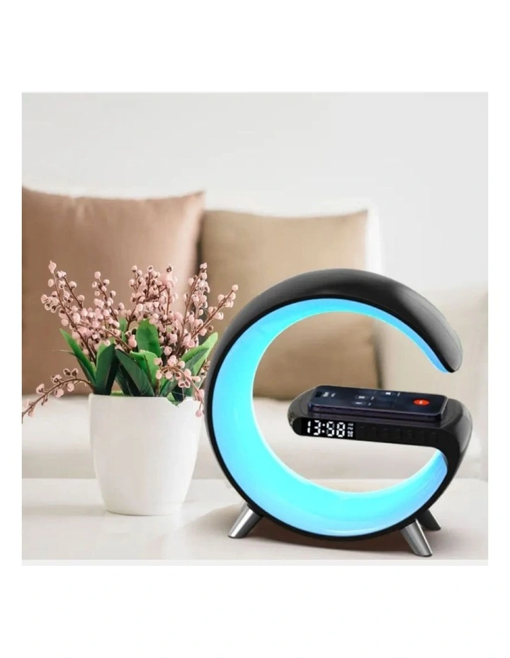 Dimmable App Control LED Bedside Lamp With Wireless Charger in Black