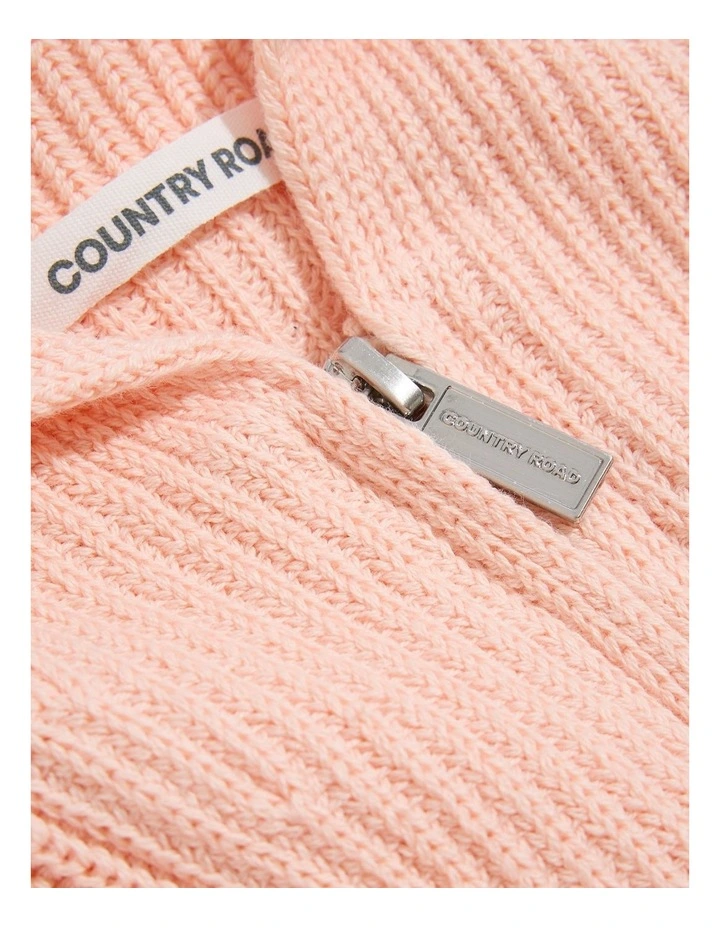 Organically Grown Cotton Zip Knit in Antique Pink
