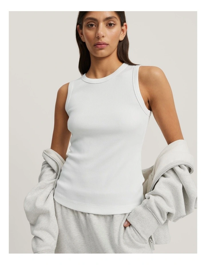 High Neck Rib Tank in Antique White