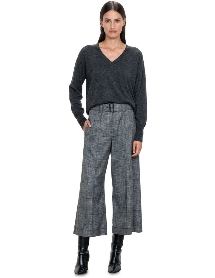Monochrome Check Topstitch Culottes in Charcoal Melange