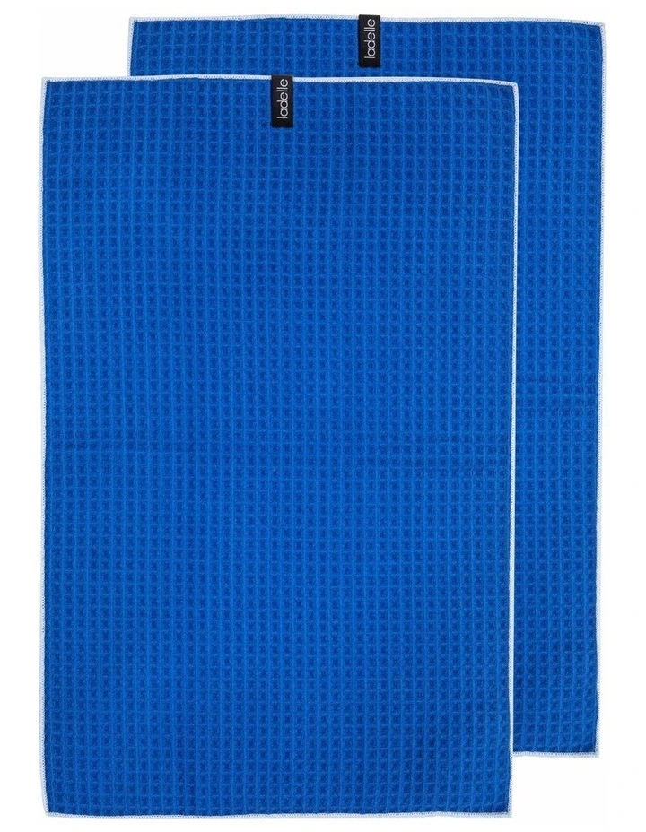 Mega Waffle Microfibre Kitchen Towel 2 Pack in Blue