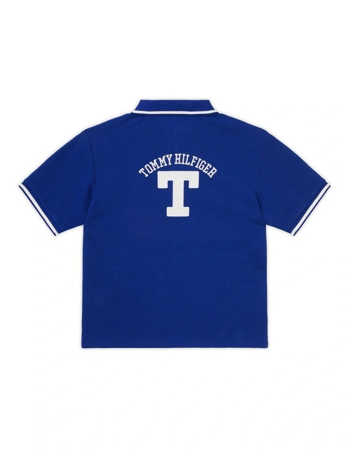 Boys 8-16 Varsity Back Logo Polo in Blue