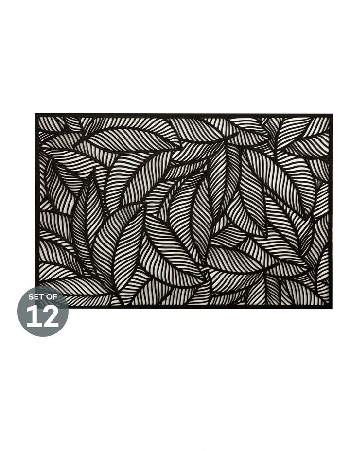 Table Accents Cut-Out Placemat Set of 12 in Leaf Black