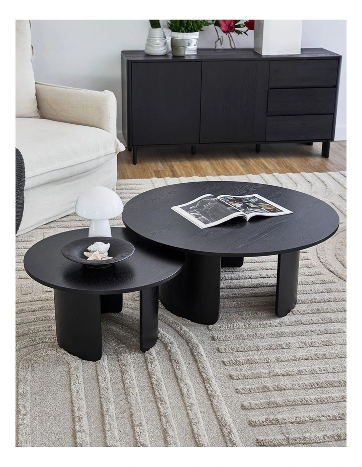 Taupo Coffee Tables Curved Legs Set of 2 in Black