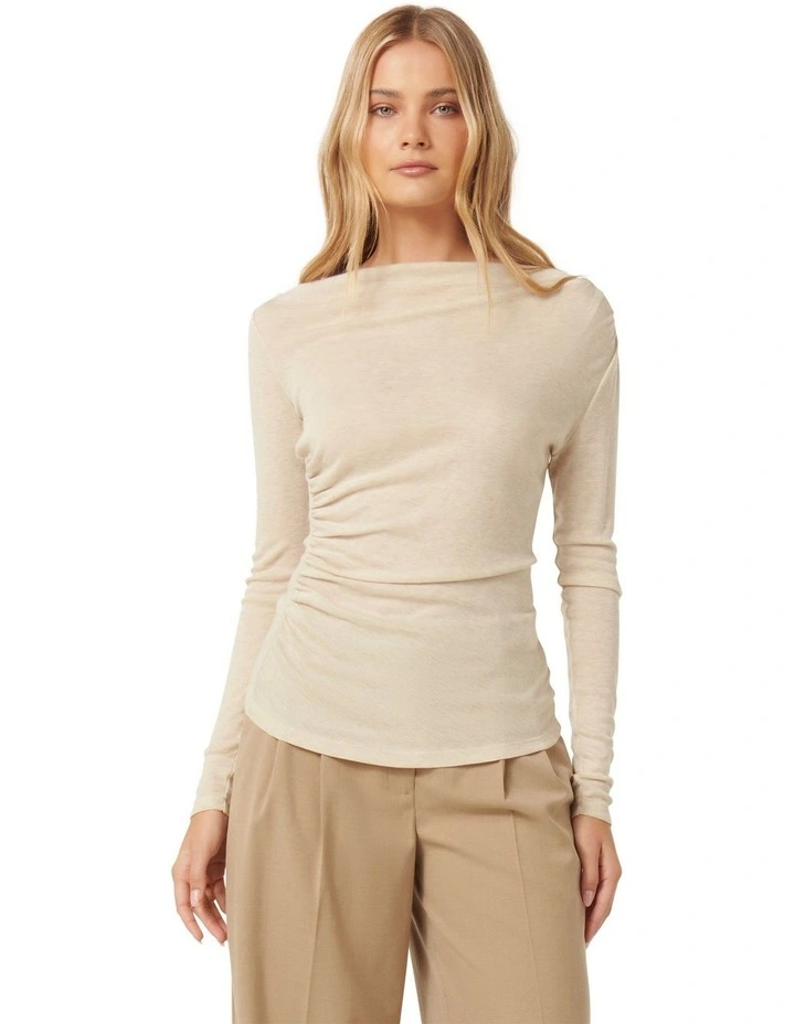 RaeLynn Ruched Wool Blend Top in Cream