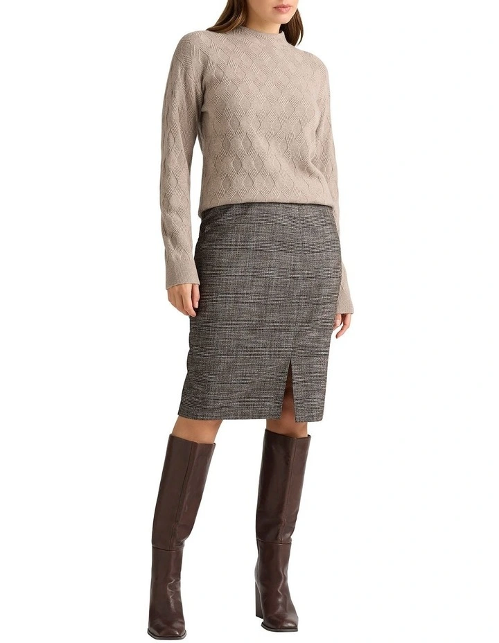 Olea Check Pencil Skirt in Port Multi