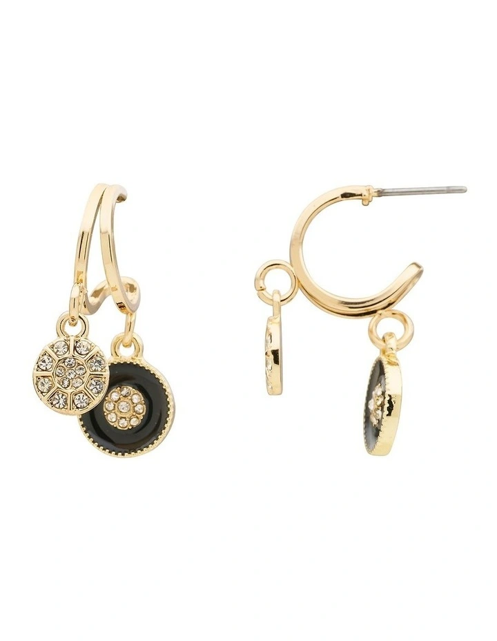 Circle Charm Hoop Earring in Black