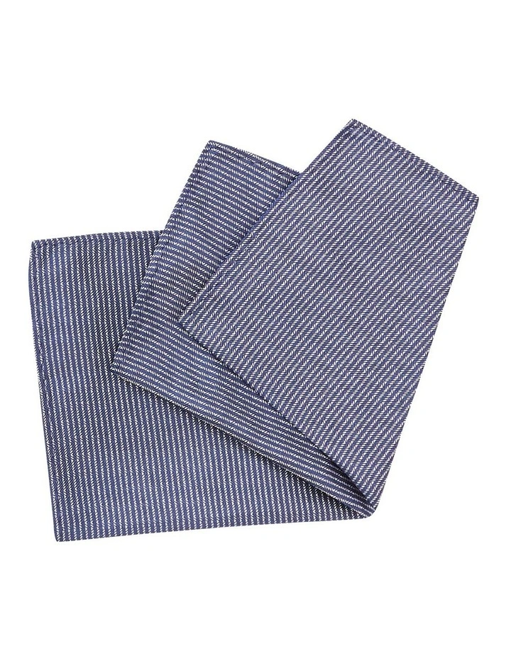 Silver Horizontal Stripe Pocket Square in Blue