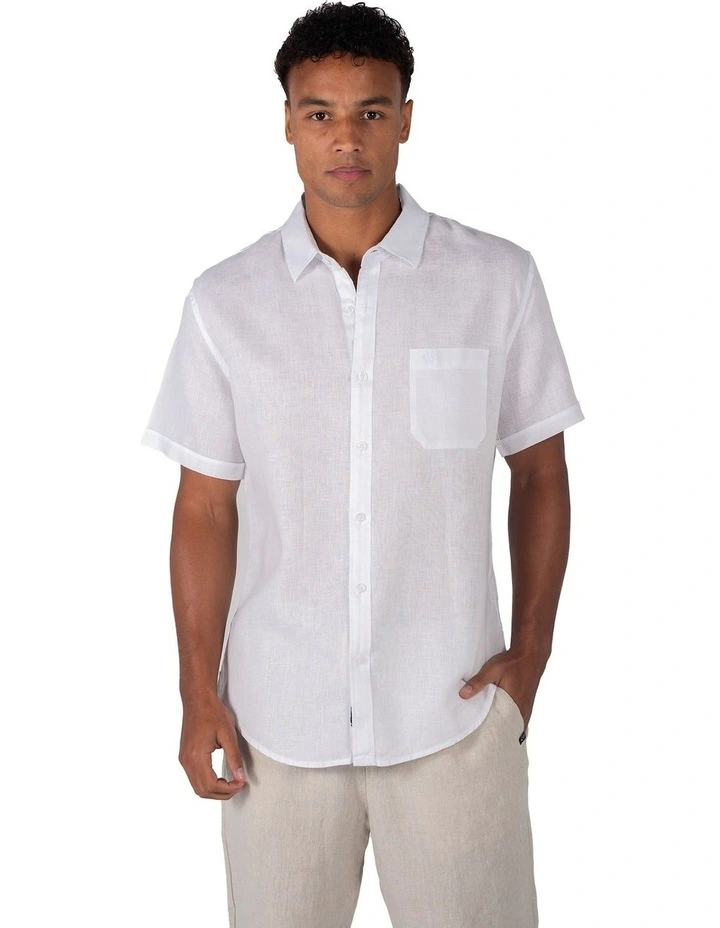 Short Sleeve Linen Shirt in White